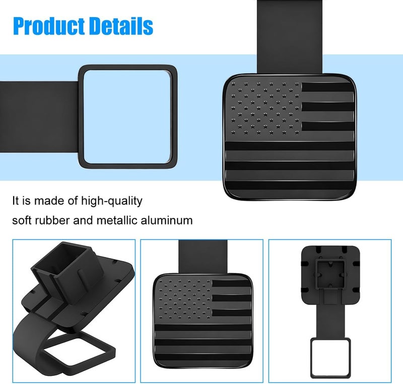 Sandfren 2 Inch Trailer Hitch Cover, American Flag Vehicle Square Mouth Protection Hook Dust-Proof Plug Cap, Auto Receiver Tube Hitch Plug Insert Accessories, Universal for SUV Truck RV (Black Trim - Image 4